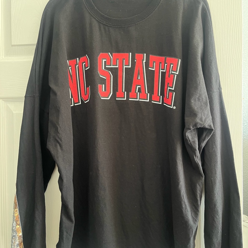 Black Long Sleeve Tee with Red Print and sequins